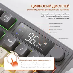Ігрова бездротова клавіатура FREEWOLF M96 / RGB / З екраном / Два режими підключення - мініатюра 4