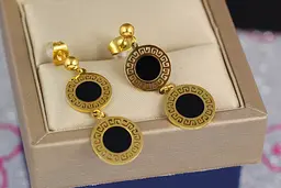 Сережки гвоздики Xuping Jewelry два кола з чорною серединкою 3.5 см лимонні - мініатюра 5