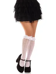Гольфи ажурні Leg Avenue Sweetheart Ruffle Cuff Knee Highs, білі, малюнок-сердечка - мініатюра 5