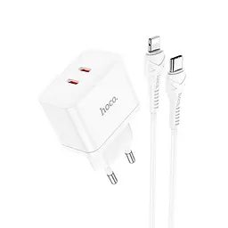 Адаптер мережевий HOCO Type-C to Lightning Cable Triumph charger set N29 2Type-C 35 W white - мініатюра 3