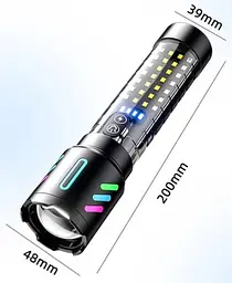 Ліхтар ручний акумуляторний COBA CB-519D Світлодіодний ручний ліхтарик із підсвіткою 5 режимів роботи з індикатором заряду Чорний - мініатюра 2