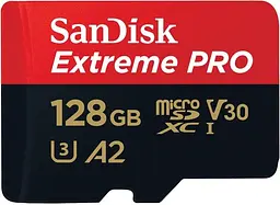 SanDisk microSD 128GB C10 UHS-I U3 R200/W90MB/s Extreme Pro V30 + SD (SDSQXCD... - мініатюра 2