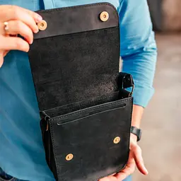 Сумка чоловіча шкіряна Handycover S416 чорна матова з клапаном - мініатюра 9