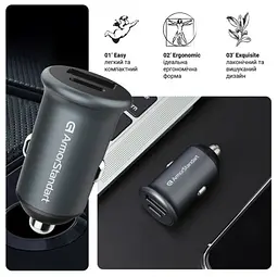 Автомобільний зарядний пристрій ArmorStandart 20 W Type-C+USB (ARM65439) сірий - мініатюра 2