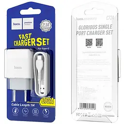 Зарядний пристрій Hoco 1USB C72A 2.1A White + USB Cable Type-C - мініатюра 2