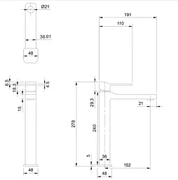 Змішувач для умивальника Omnires Slide високий graphite (SL7712GR) - мініатюра 2