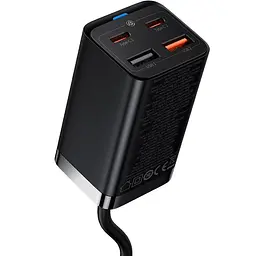 Мережевий зарядний пристрій Baseus GaN3 Pro Desktop Fast Charger 2Type-C+2USB 65W CCGP040101 Black - мініатюра 3
