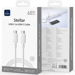Дата кабель WIWU C090 Stellar Type-C to Type-C 60W 1 м White - мініатюра 3