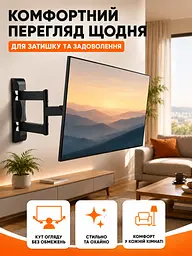 Настінний кронштейн для телевізора 32–65 дюймів похило-поворотний до 27,2 кг VESA 100×100–400×400 мм, чорний (49676108) - мініатюра 8