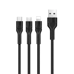 Кабель Hoco U31 Benay one pull three charging cable, Lightning + Micro + Type-c Black