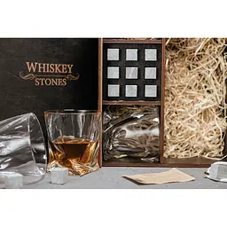Подарунковий набір Whiskey Stones камені для віскі у дерев'яному пеналі №8 + 4 склянки Bohemia Quadro + щипці + мішечок - мініатюра 6