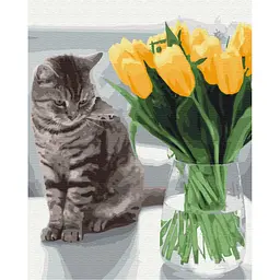 Картина за номерами Котик з тюльпанами Brushme BS52638 40х50 см