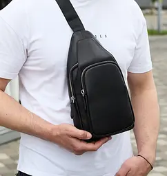 Чоловіча сумка з натуральної шкіри 18х31х7 через плече Tiding Bag 34091 чорна 18 см - мініатюра 4