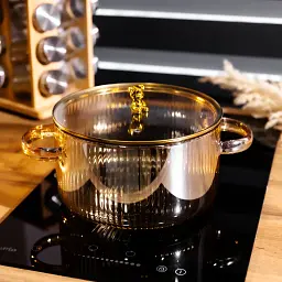 Каструля скляна Animal Style Yiwu з кришкою 1,8 л золота - мініатюра 2