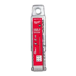 Свердло по металу HSS-Co MILWAUKEE DIN338, діаметр 3,3х67х37мм, (10шт), пластикова коробка