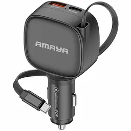 АЗП ACC-12C PD57.5W+QC3.0 total 84W (1USB-A/1C) з retractable cable Type-C Black Amaya teh0029949