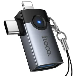 Перехідник Hoco UA46D OTG 2in1 Lightning male/Type-C male to USB female Metal gray - мініатюра 6