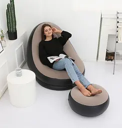 Надувне садове крісло з пуфиком Air Sofa Comfort велюрове 76х130 см - мініатюра 3