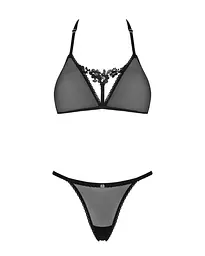 Напівпрозорий комплект Obsessive Celia Noir 2-pcs set XL/2XL, бюстгальтер, стрінги - мініатюра 3