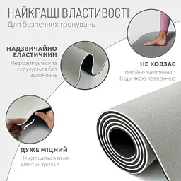 Килимок для йоги та фітнеса EasyFit TPE+TC 6мм двошаровий + Чохол сірий з чорним - мініатюра 3
