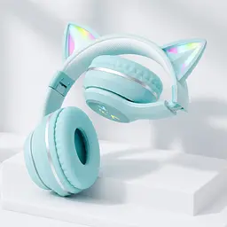 Дитячі бездротові навушники CATEAR BT618 з вушками та RGB-підсвіткою Bluetooth зелені - мініатюра 2