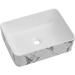 Раковина накладна Qtap Tern Marble, прямокутна, з донним клапаном QT17116069MR