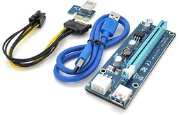 Riser PCI-EX, x1=gt;x16, 6-pin, SATA=gt;6Pin, USB 3.0 AM-AM 0,6 м (синій) , конденсатори FP5K, Пакет