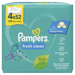 Уцінка. Набір дитячі вологі серветки Pampers Fresh Clean 208 шт. (4 упаковки по 52 шт.)