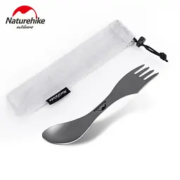 Титанова ложка-вилка-ніж Naturehike Titanium NH19T012 (Сіра) - мініатюра 4
