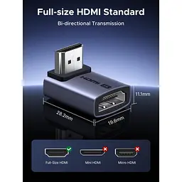 Перехідник HDMI M to HDMI F 8K60Hz 48Gbps 90° corner black Ugreen (85632) - мініатюра 6