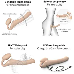 Безремневий страпон Strap-On-Me Vibrating Flesh M регульований з вібрацією та з пультом ДК діаметр 3.3 см - мініатюра 3