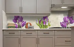 Вініловий кухонний фартух Тюльпани на плитці наклейка для кухні текстура Квіти Бежевий Happy Pocket Z181524 - мініатюра 5