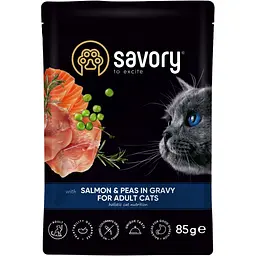 Вологий корм для дорослих котів Savory лосось з горошком у соусі 85 г