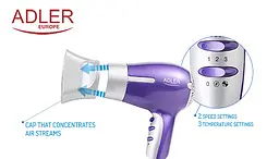 Фен для волосся Adler AD 2218 1500w - мініатюра 5