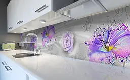 Вініловий кухонний фартух Квіти фарбами наклейка для кухні ПВХ Абстракція Фіолетовий Happy Pocket Z181448 - мініатюра 6