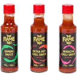 Набір гострих соусів The Flame Trio Hot Sauces Sambal Extra Hot Chili Sriracha 450 мл - мініатюра 2