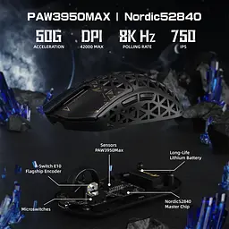Ігрова мишка ATTACK SHARK R5 Ultra / Три режими підключення / PAW3950MAX / Carbon Fiber / 39 г / Black - мініатюра 6