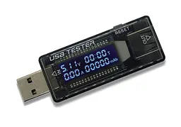 USB тестер Dynamode напряжения (3-20V), силы тока (0-3A) и заряда батареи (0-99999 mAh), черный