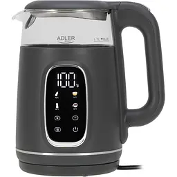 Електрочайник Adler AD 1305 grey 1850-2200 Вт 1.7 л скло встановлення температури