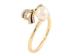 Каблучка XUPING Позолота 14K "Бант з кристалами, чорною емаллю та перлиною" 11199 р.16-17 - мініатюра 2