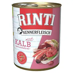 Беззерновий вологий корм Rinti Kennerfleisch mit Kalb Рінті повнораціонний для собак, Телятина 800 г (91080)