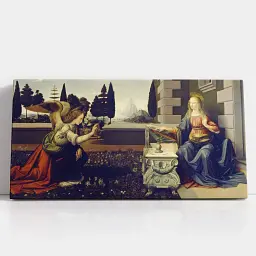 Інтер'єрна картина Благовіщення, Леонардо да Вінчі, Leonardo da Vinci, Annunciation, релігійний декор, 60×120 см (id6947)