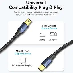 Кабель DisplayPort mini M - mini M 2.0м, V1.4, 8K 60Гц 32.4Gbps Синій Aluminum Alloy, Vention - мініатюра 5
