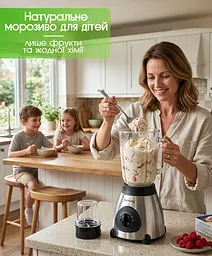 Блендер стаціонарний з кавомолкою 3в1 Rainberg Ice Crusher Grey 2000 Вт - мініатюра 4