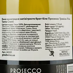Вино ігристе Soligo Prosecco Treviso Liga Tappo Spago, біле, брют, 11%, 0,75 л (40331) - мініатюра 4