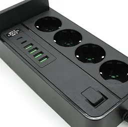 Мережевий фільтр-подовжувач Voltronic G-12, 4 розетки + 4 USB 3,2 А + 2 Type-C + бездротова зарядка, 2 м, чорний - мініатюра 3