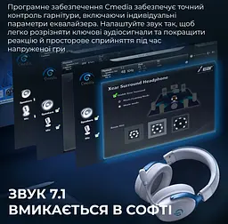 Ігрові бездротові навушники GamePro HSW-191-WHB Asgard Skadi Wireless 7.1 White-Blue - мініатюра 16