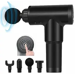 Масажер Акумуляторний для тіла м'язовий портативний ручний 4 насадки Fascial Gun GB-820 Чорний - мініатюра 4