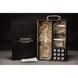 Подарунковий набір Whiskey Stones камені для віскі в дерев'яному пеналі №7 + декантер і 2 склянки Luna + щипці + мішечок - мініатюра 2