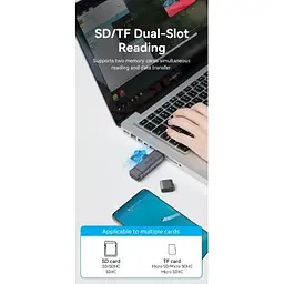 Зчитувач флеш-карт Vention USB 3.0 AM/USB-C to SD+TF Gray Dual Drive Letter Aluminum Alloy (CLLH0) - мініатюра 6